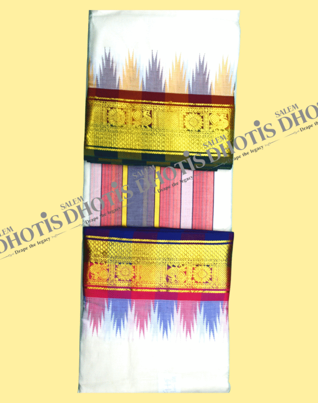 Sunflower Annam & Honeycomb Border Thalampoo Dhoti [Original] - Image 2