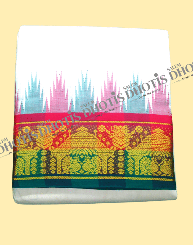 Gopuram & Peacock Border Thalampoo Dhotis [Original] - Image 8