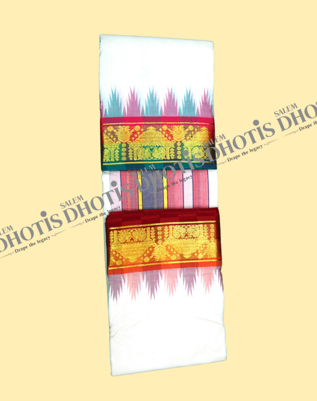 Gopuram & Peacock Border Thalampoo Dhotis [Original] - Image 6