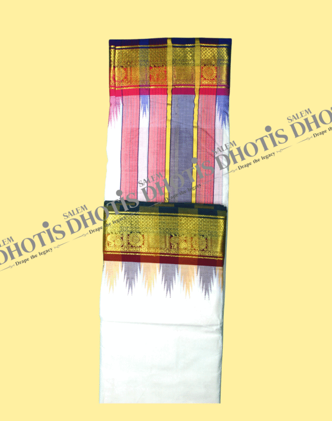 Sunflower Annam & Honeycomb Border Thalampoo Dhoti [Original] - Image 3