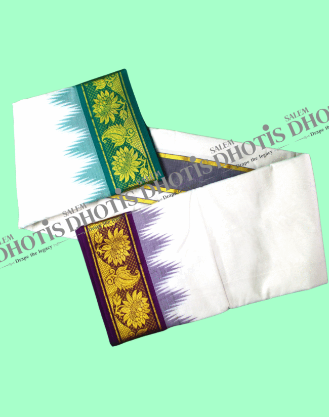 Sunflower with Leaf border Thalampoo Dhoti [Original] - Image 3