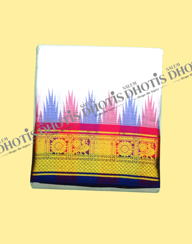 Sunflower Annam & Honeycomb Border Thalampoo Dhoti [Original] - Image 4