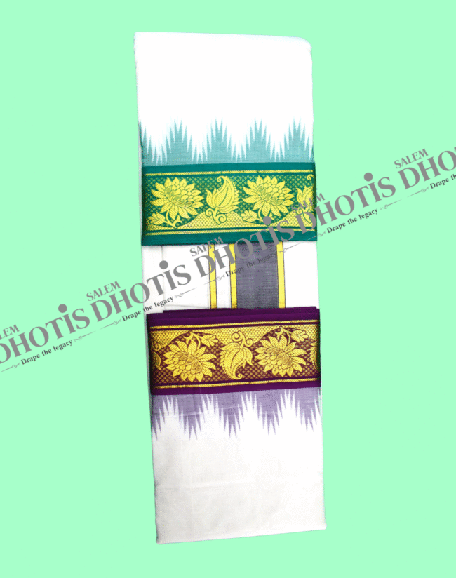Sunflower with Leaf border Thalampoo Dhoti [Original] - Image 4