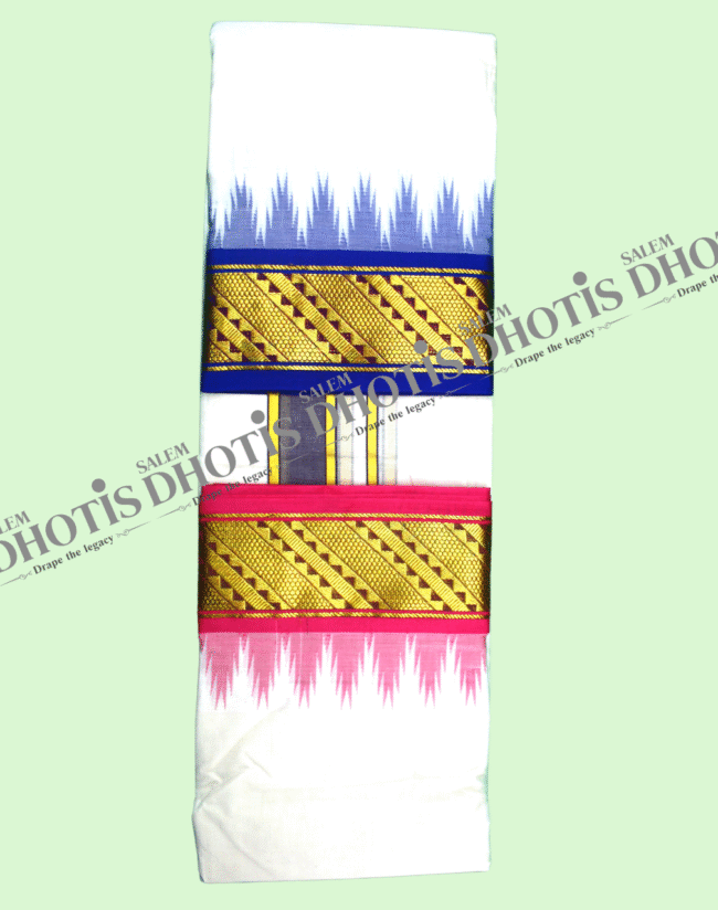 Honeycomb crossline border Thalampoo Dhotis [Original] - Image 4