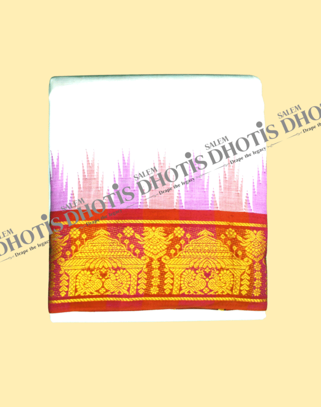 Gopuram & Peacock Border Thalampoo Dhotis [Original] - Image 3
