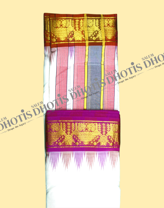 Gopuram & Peacock Border Thalampoo Dhotis [Original] - Image 2