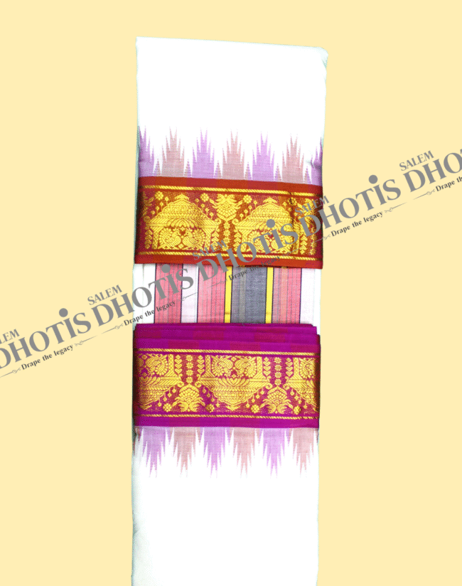 Gopuram & Peacock Border Thalampoo Dhotis [Original] - Image 7