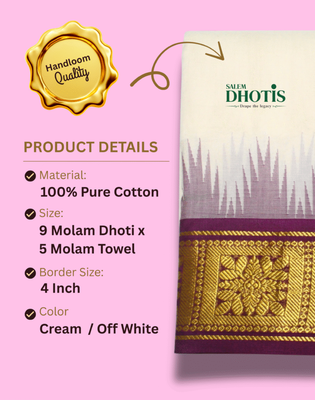 Thalampoo Dhoti with Box Flower Border - Image 2