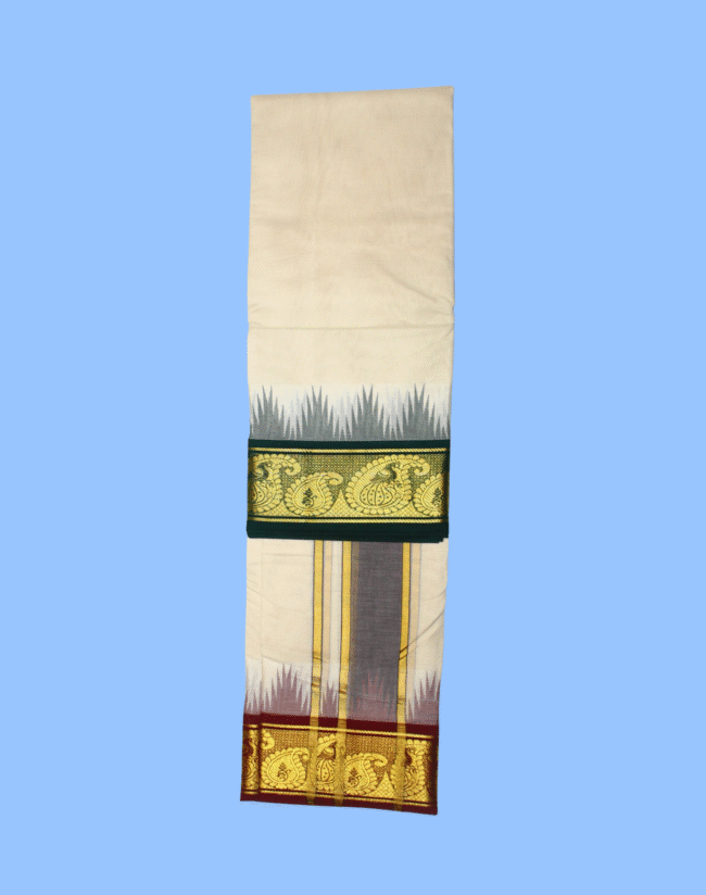 Thalampoo Dhoti with Big and Small Mango Border - Image 4