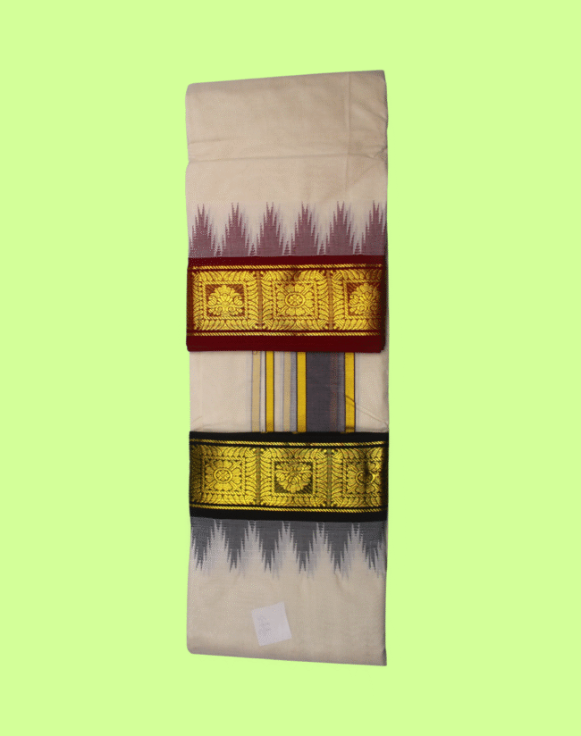 Thalampoo Dhotis with Box Flower Border - Image 5
