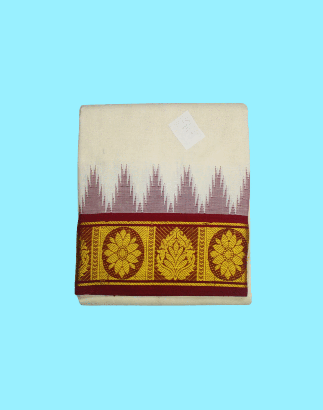 Thalampoo Dhoti with Checked Flower Border