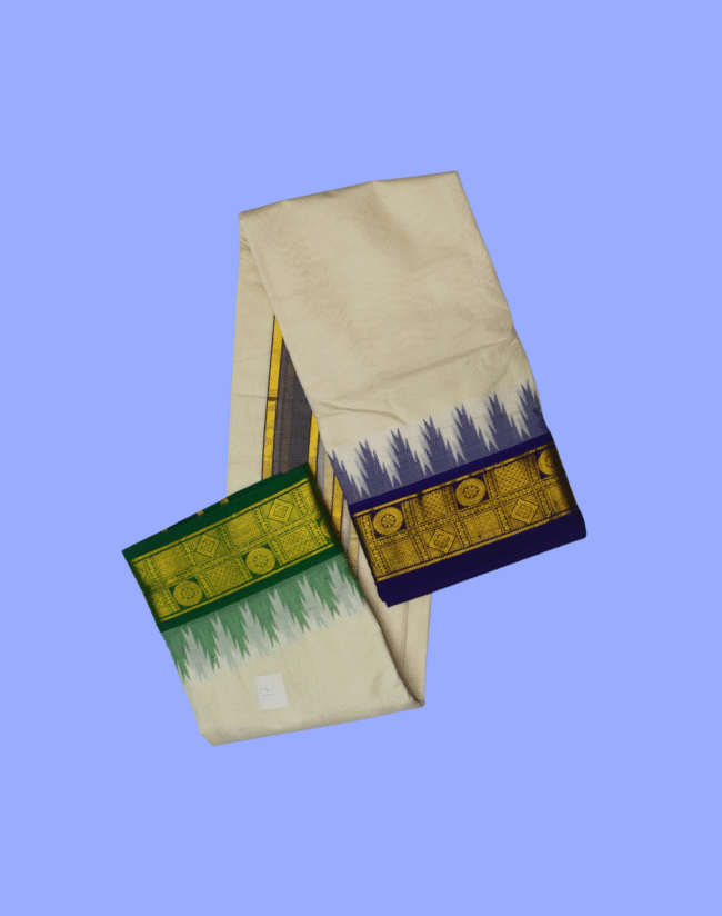Thalampoo Dhoti with Diamond and Chakra Border - Image 4