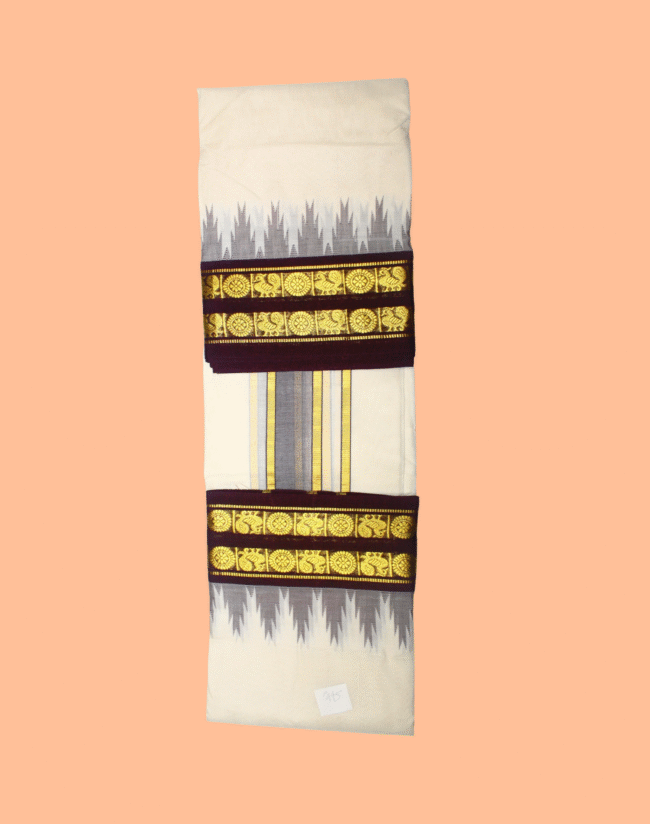 Thalampoo Dhoti with Double Annam Chakra Border - Image 5