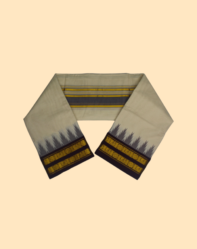 Thalampoo Dhoti with Double Pillar Annam and Chakra Border - Image 4