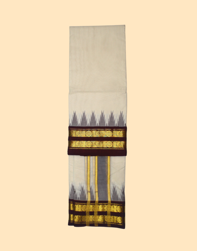 Thalampoo Dhoti with Double Pillar Annam and Chakra Border - Image 5