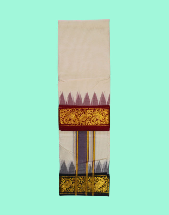 Thalampoo Dhoti with Kodi and Peacock Border - Image 3