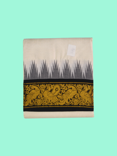 Thalampoo Dhoti with Kodi and Peacock Border