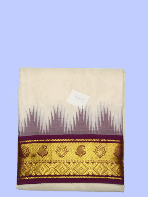 Thalampoo Dhotis with Lotus Mango and Diamond Border