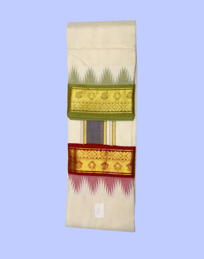 Thalampoo Dhotis with Lotus Mango and Diamond Border - Image 8