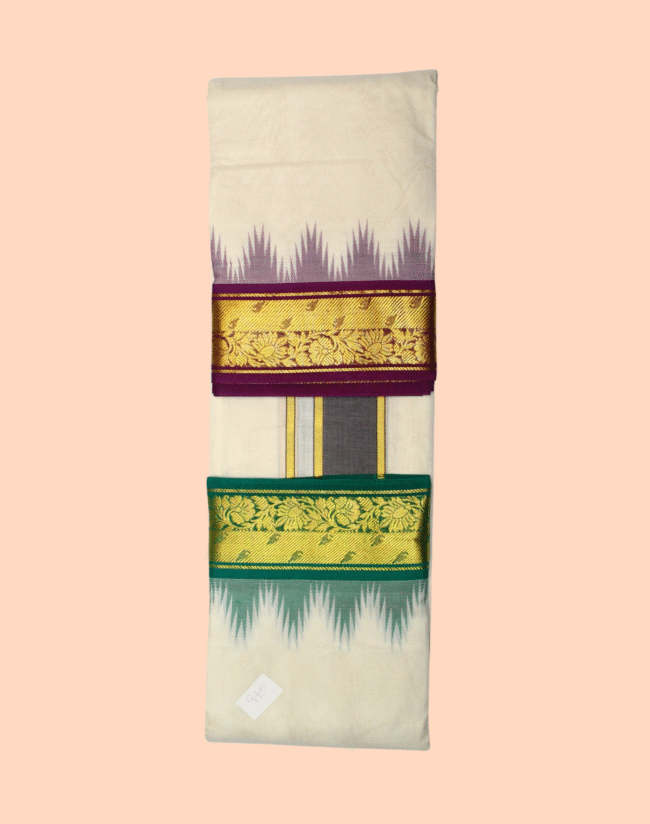 Thalampoo Dhoti with Kodi and Slide Line Border - Image 5