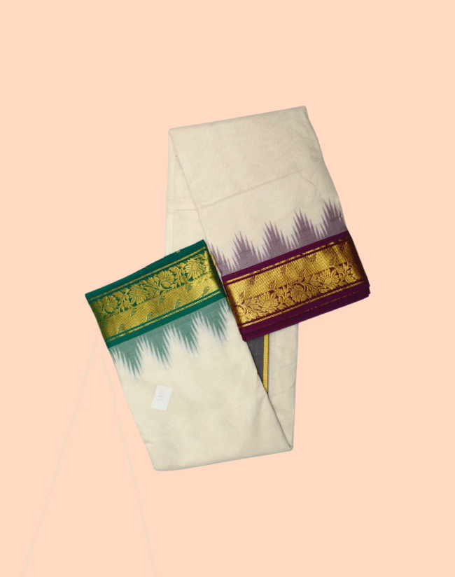 Thalampoo Dhoti with Kodi and Slide Line Border - Image 4