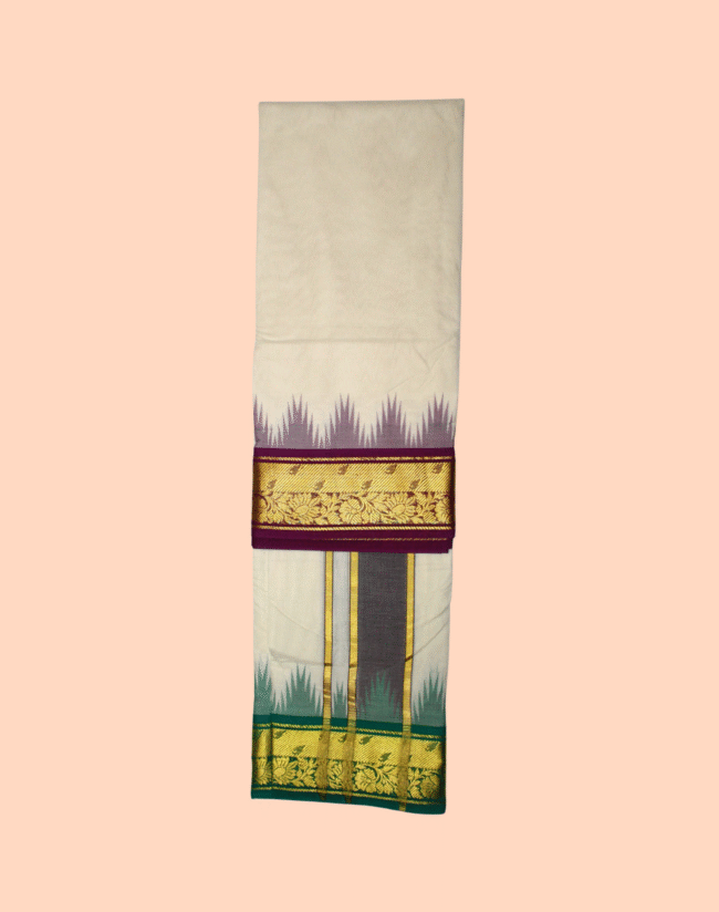 Thalampoo Dhoti with Kodi and Slide Line Border - Image 3