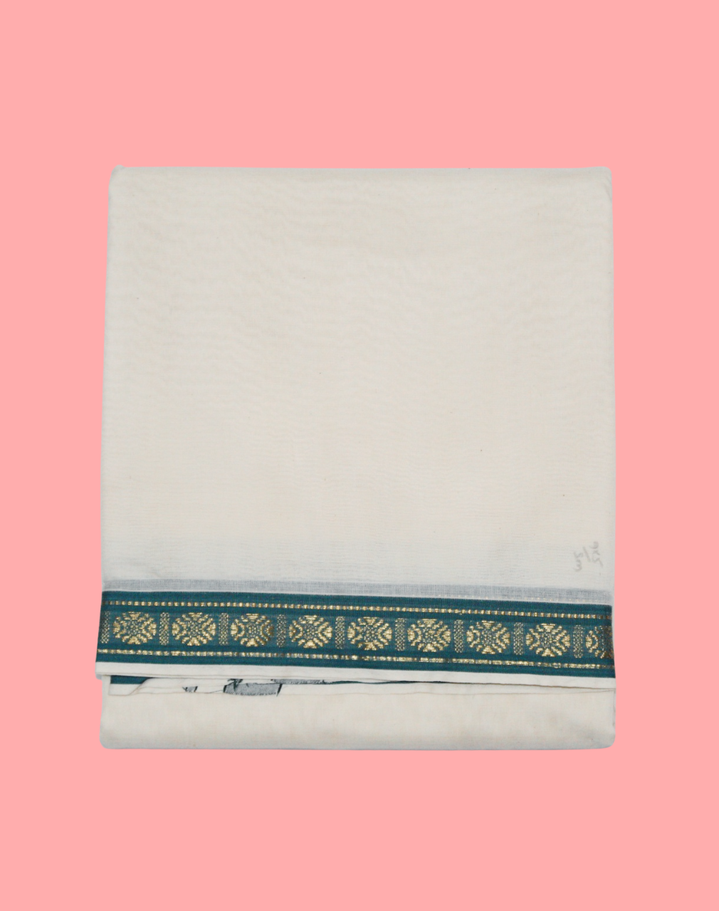 Pure Cotton Handloom Dhoti - Double Side Green with Rudraksham Zari Border