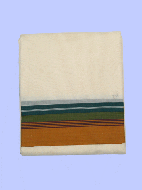 Pure Cotton Border Handloom Dhoti | Leaf Green & Mustard