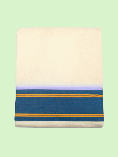 Pure Cotton Border Handloom Dhoti | Blue & Mustard Colour with Yellow Line
