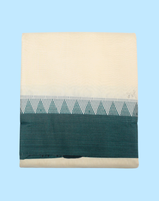 9inch x 5inch Cotton Border Handloom Dhoti | Green & Maroon Colour