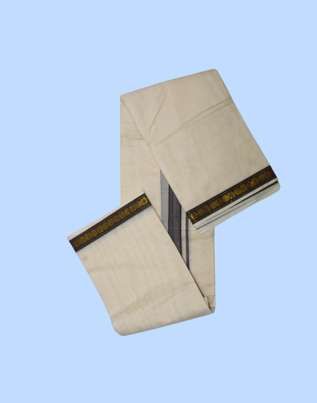 Pure Cotton Handloom Dhoti - Double Side Maroon with Rudraksham Zari Border - Image 2