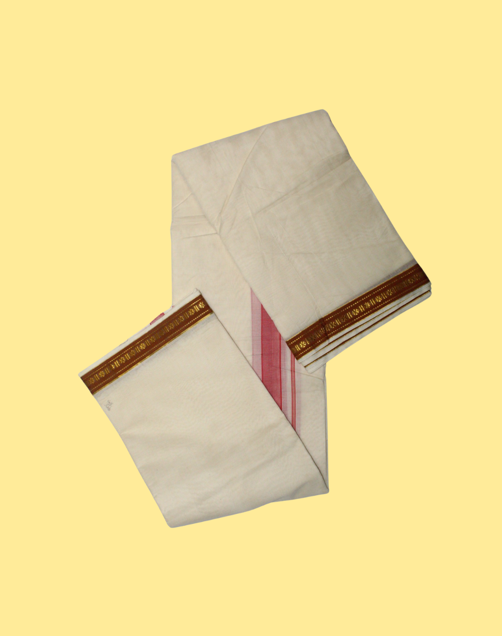 Pure Cotton Handloom Dhoti - Double Side Mustard with Rudraksham Zari Border - Image 2