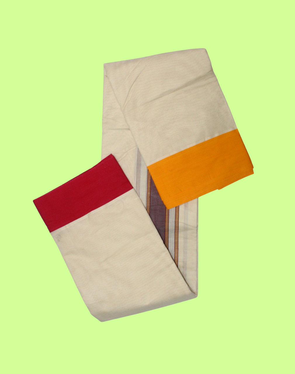 Pure Cotton Border Handloom Dhoti | Red & Yellow - Image 2