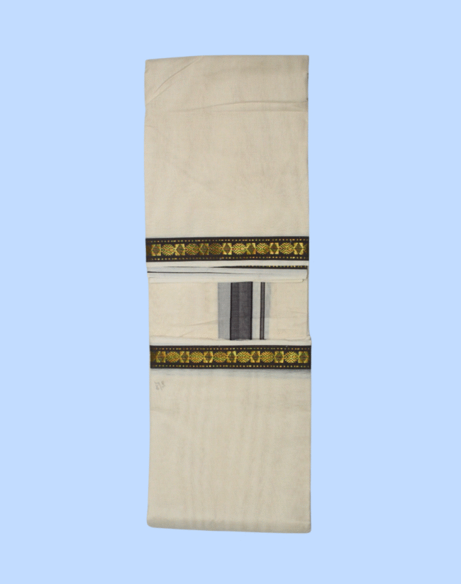 Pure Cotton Handloom Dhoti - Double Side Maroon with Rudraksham Zari Border - Image 3