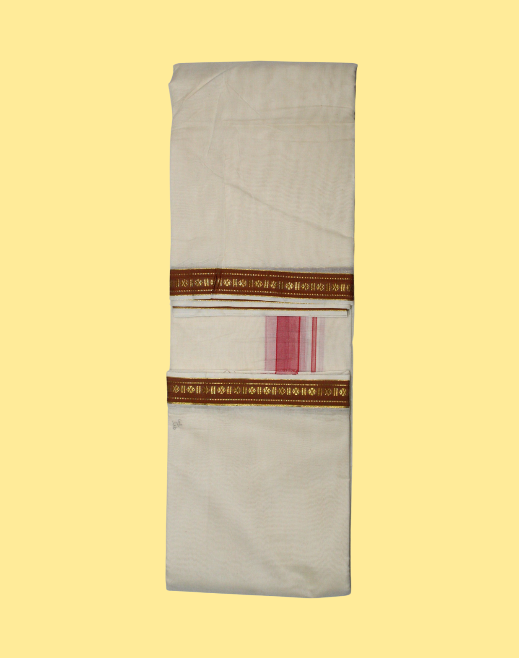Pure Cotton Handloom Dhoti - Double Side Mustard with Rudraksham Zari Border - Image 3