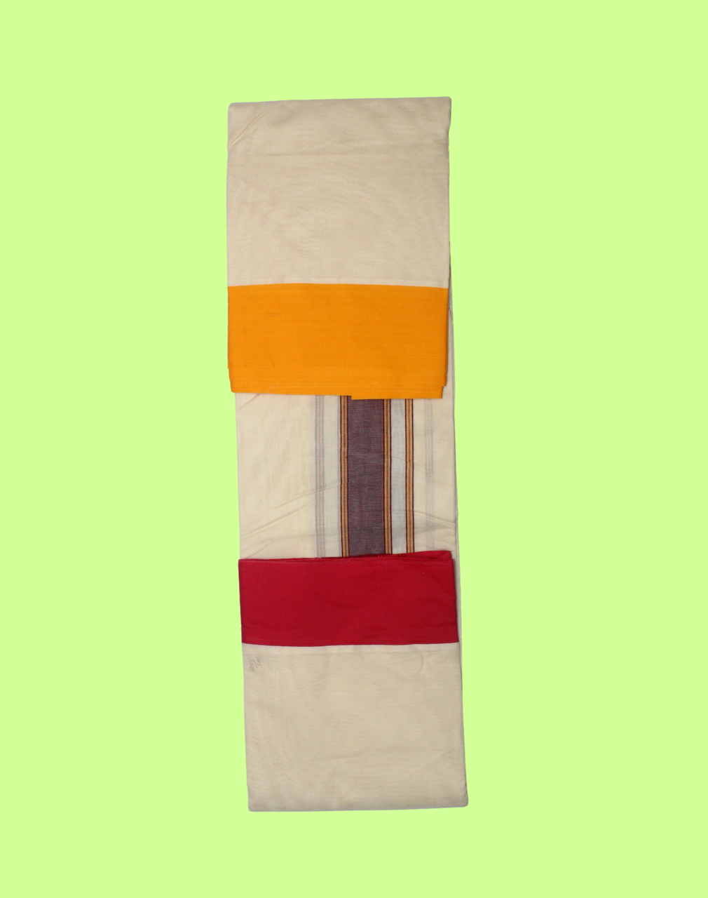 Pure Cotton Border Handloom Dhoti | Red & Yellow - Image 3