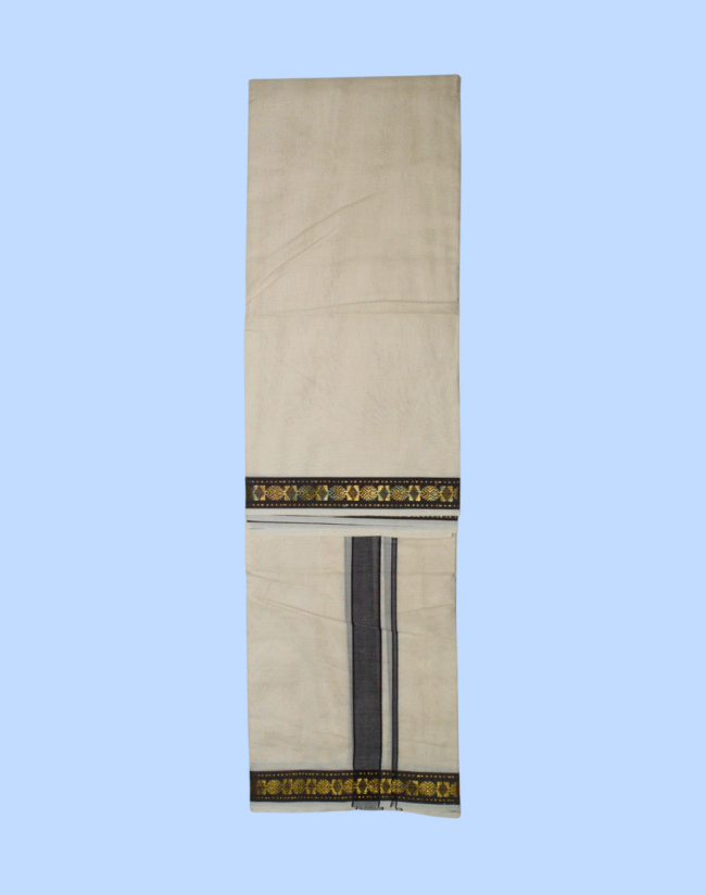 Pure Cotton Handloom Dhoti - Double Side Maroon with Rudraksham Zari Border - Image 4