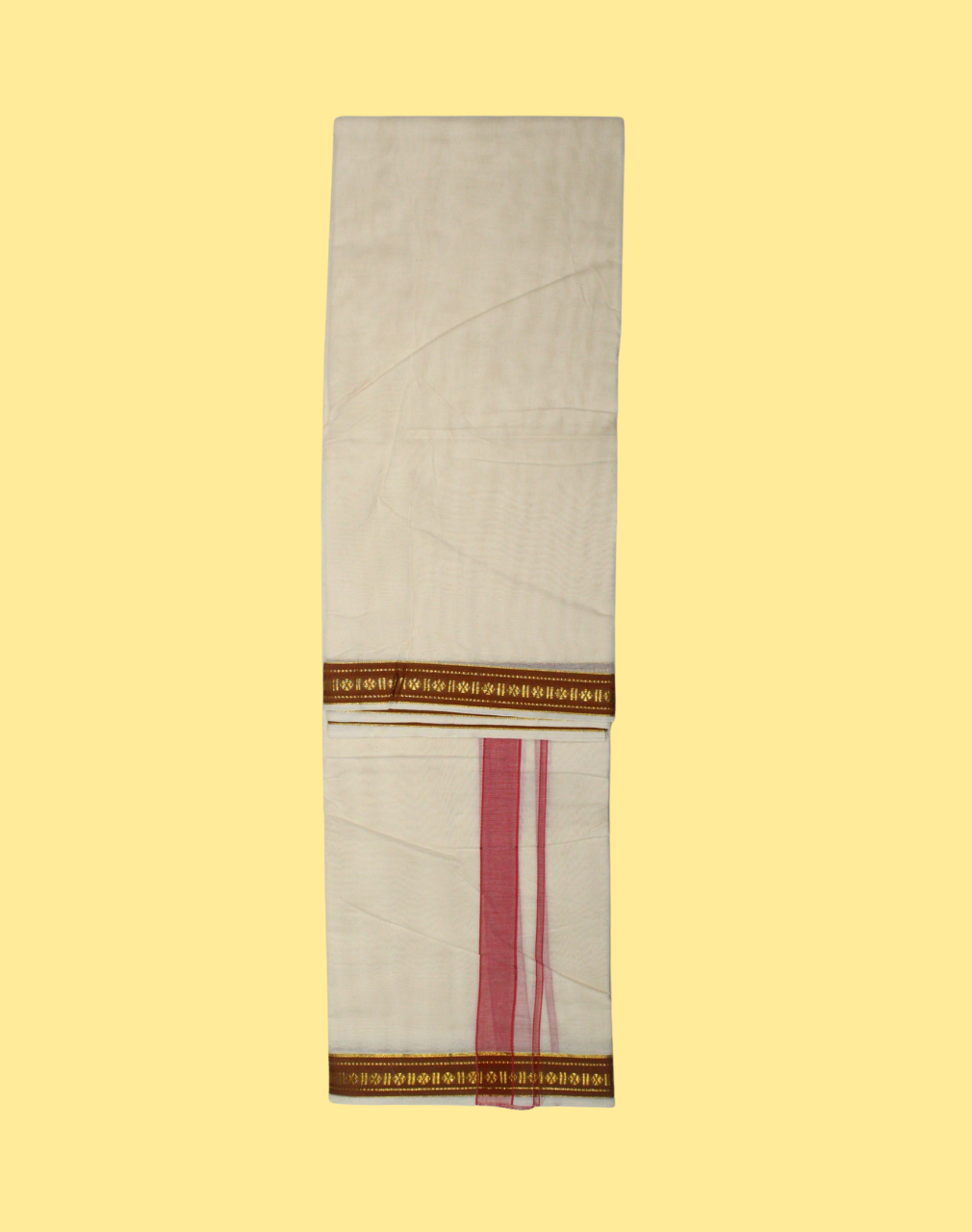 Pure Cotton Handloom Dhoti - Double Side Mustard with Rudraksham Zari Border - Image 4