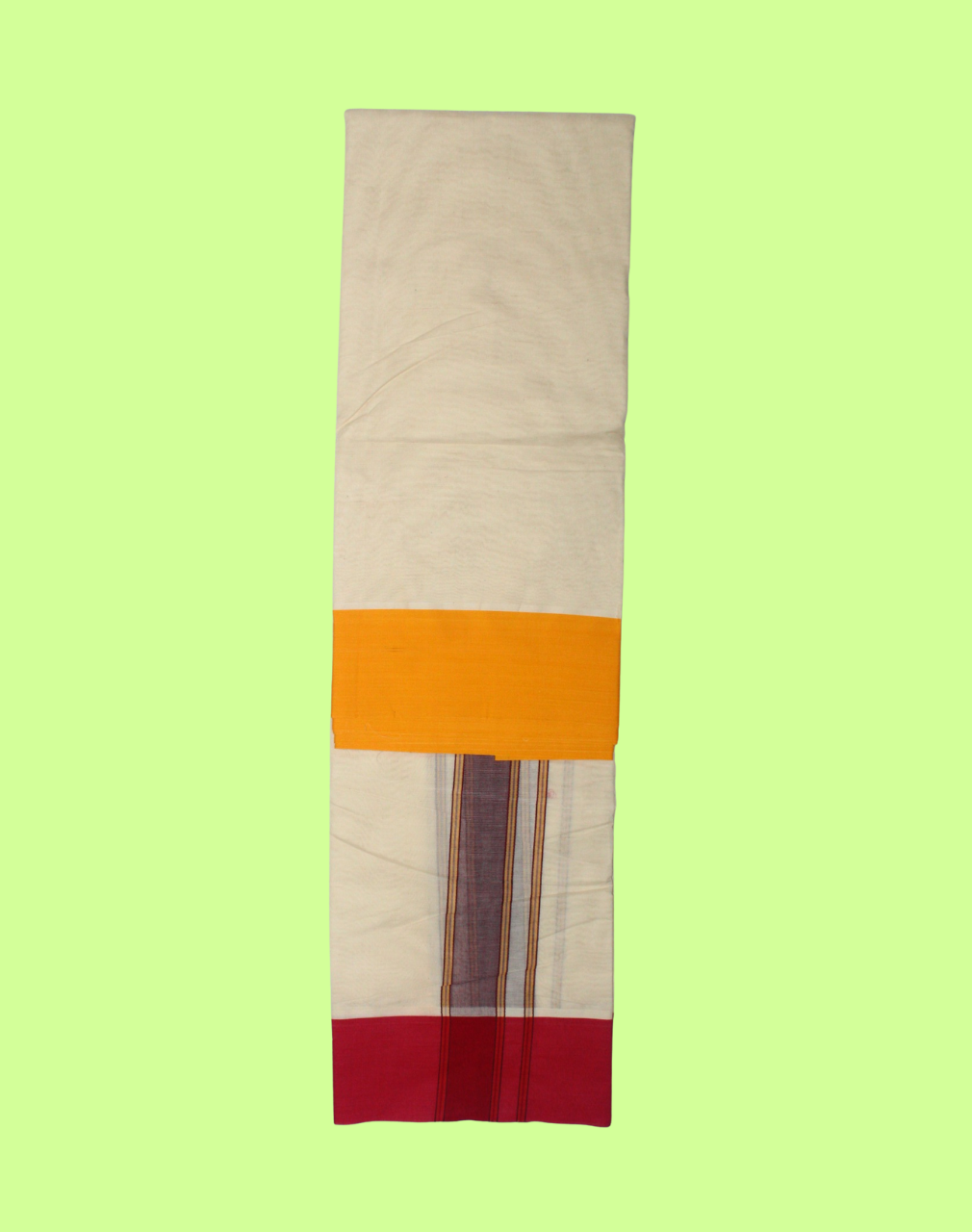 Pure Cotton Border Handloom Dhoti | Red & Yellow - Image 4